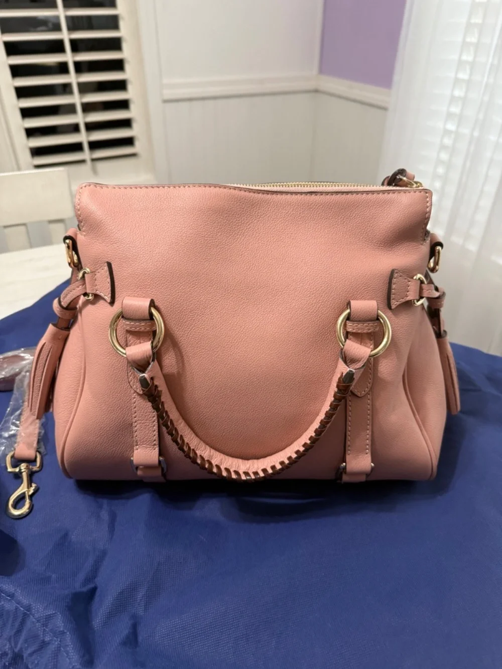 Dooney & Bourke Blush Pink Pebble Leather Satchel With Strap